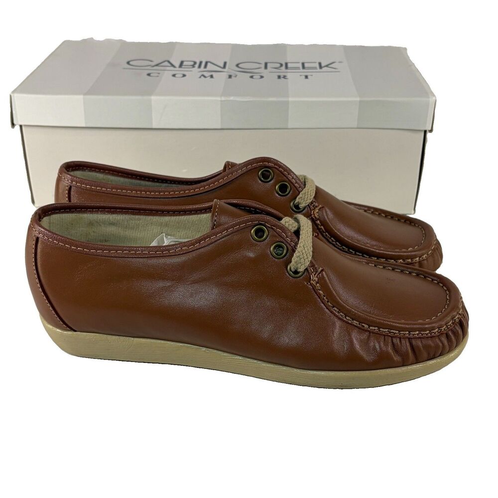 Cabin Creek Comfort Shoes Lace Up Moccasins Wedge Comfort Shoes Brown Sz 8W USA